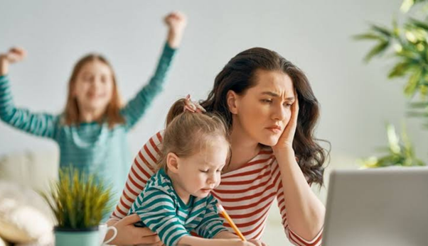 mum stressed looking at computer