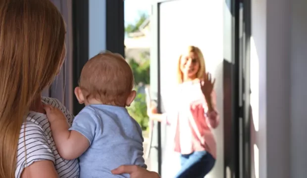 babysitter waving goodbye